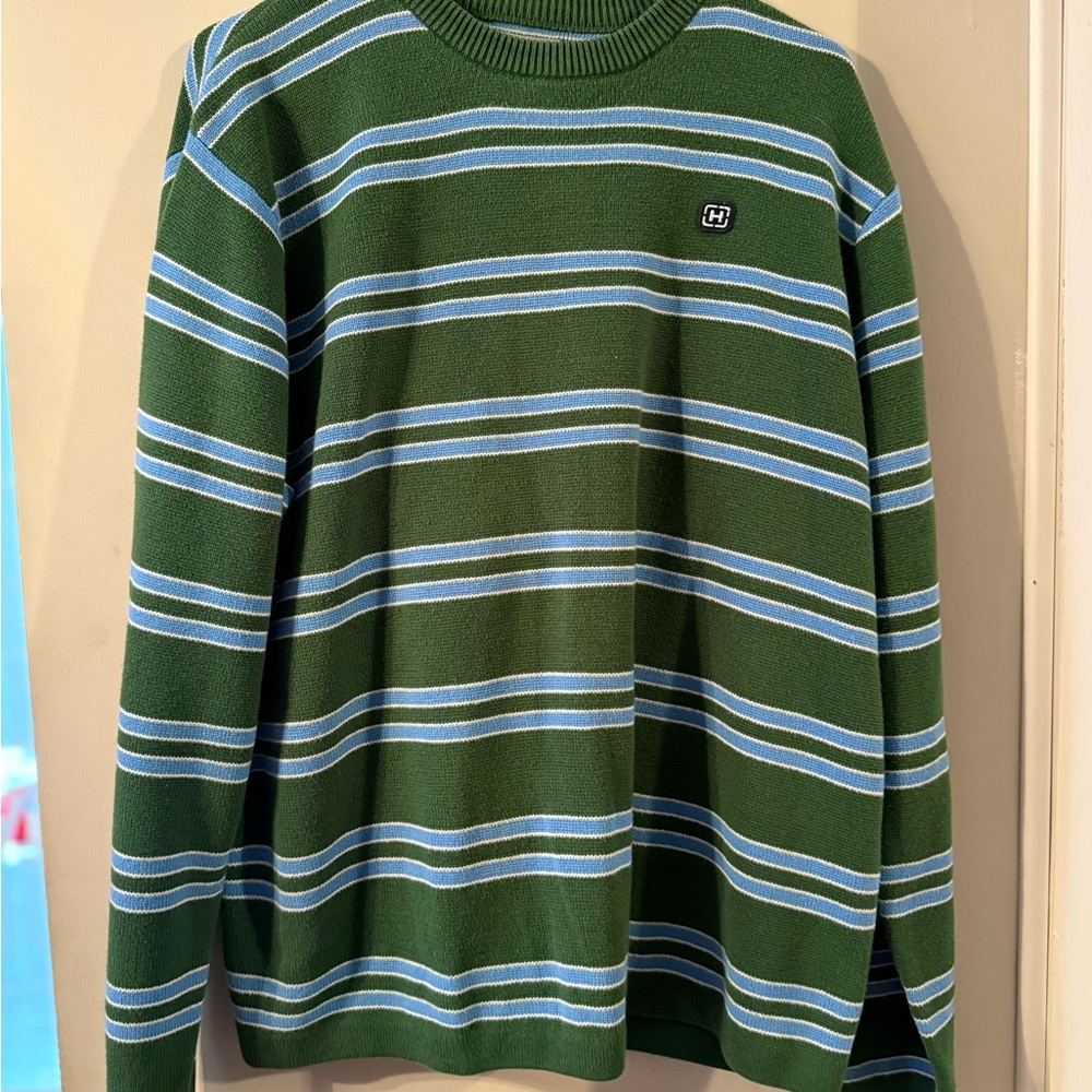 Hollister Green and Blue Striped Sweater
